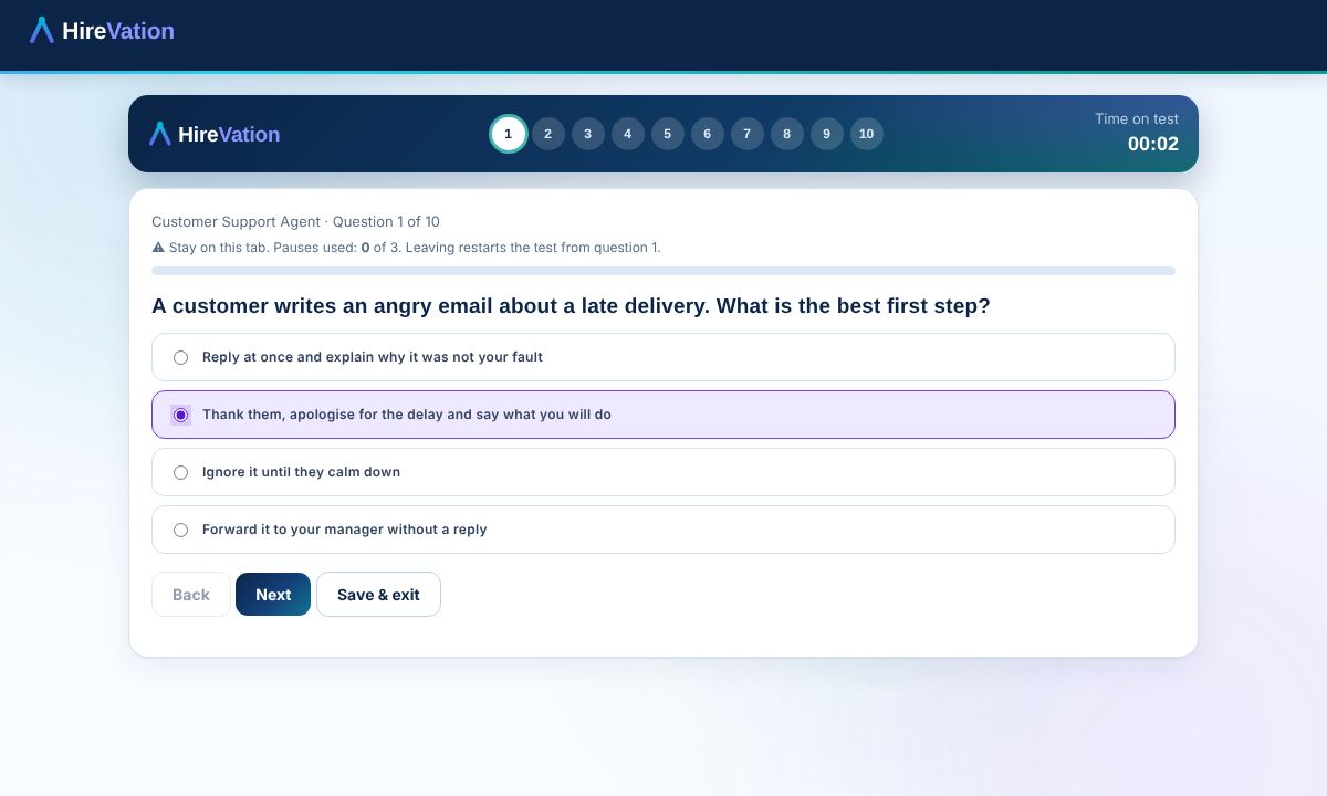 A candidate answering a question, one at a time